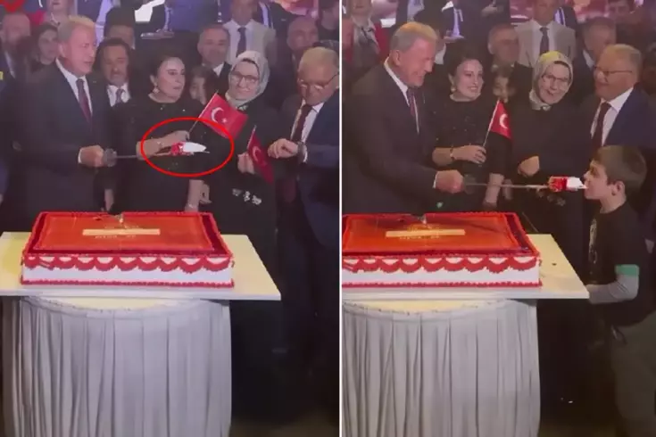 Hulusi Akar'ın küçük çocuğa kılıçla pasta yedirdiği görüntüler ses getirdi